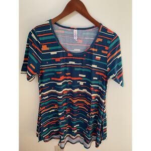 LuLaroe Knit Tunic Top Shirt Blouse Womens XS Perfect T Blue Orange Geometric